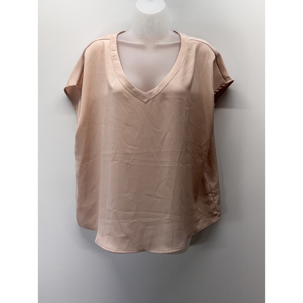 Kori Peach Short Sleeve V-neck T-Shirt Relaxed Fit Top Women’s Size S NWT